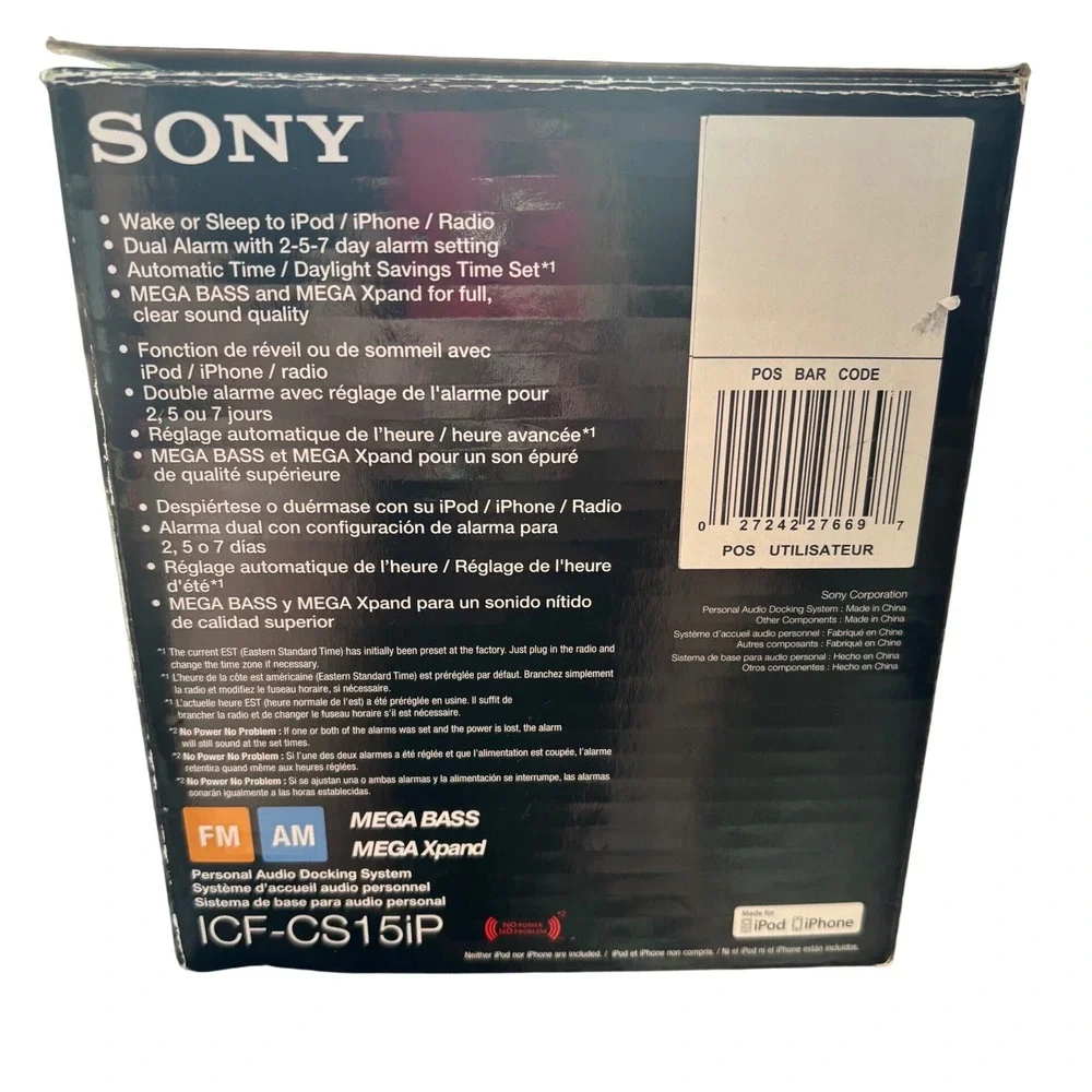 Sony Dream Machine ICF-CS15iP Speaker Dock Clock Radio iPod iPhone Black Remote